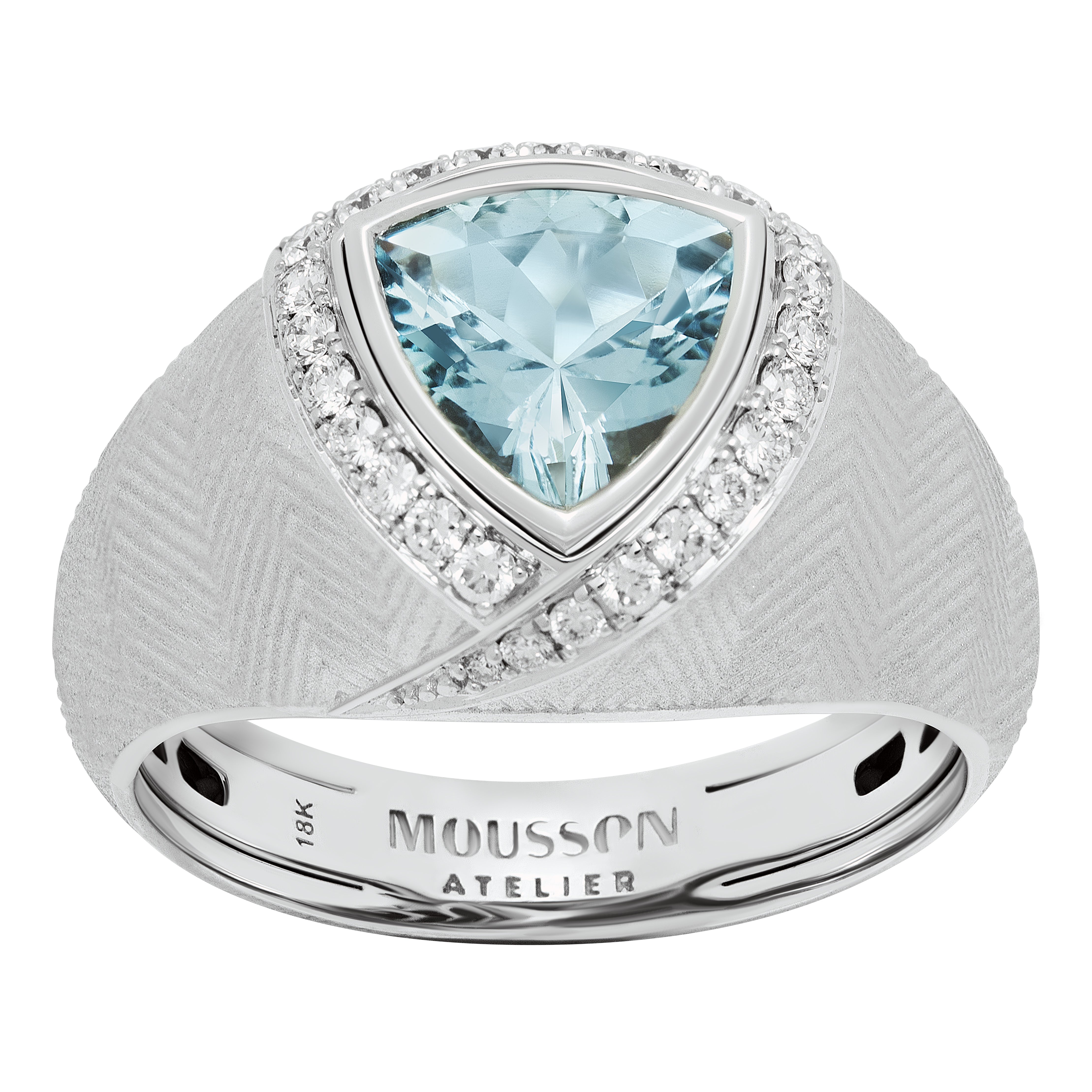 R 0086-0 18K White Gold, Aquamarine, Diamonds Ring