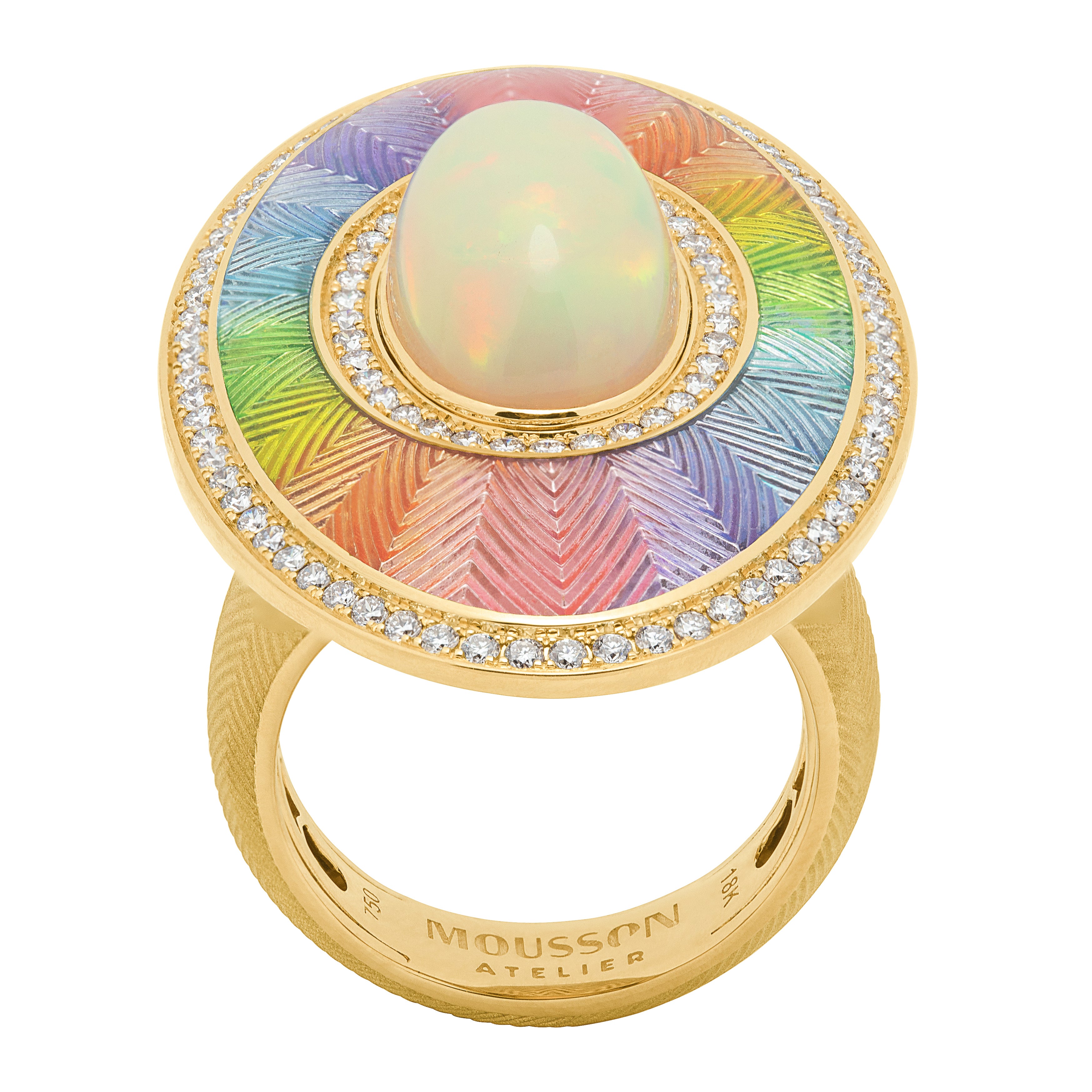 R 0105-2 18K Yellow Gold, Enamel, Opal, Diamonds Ring