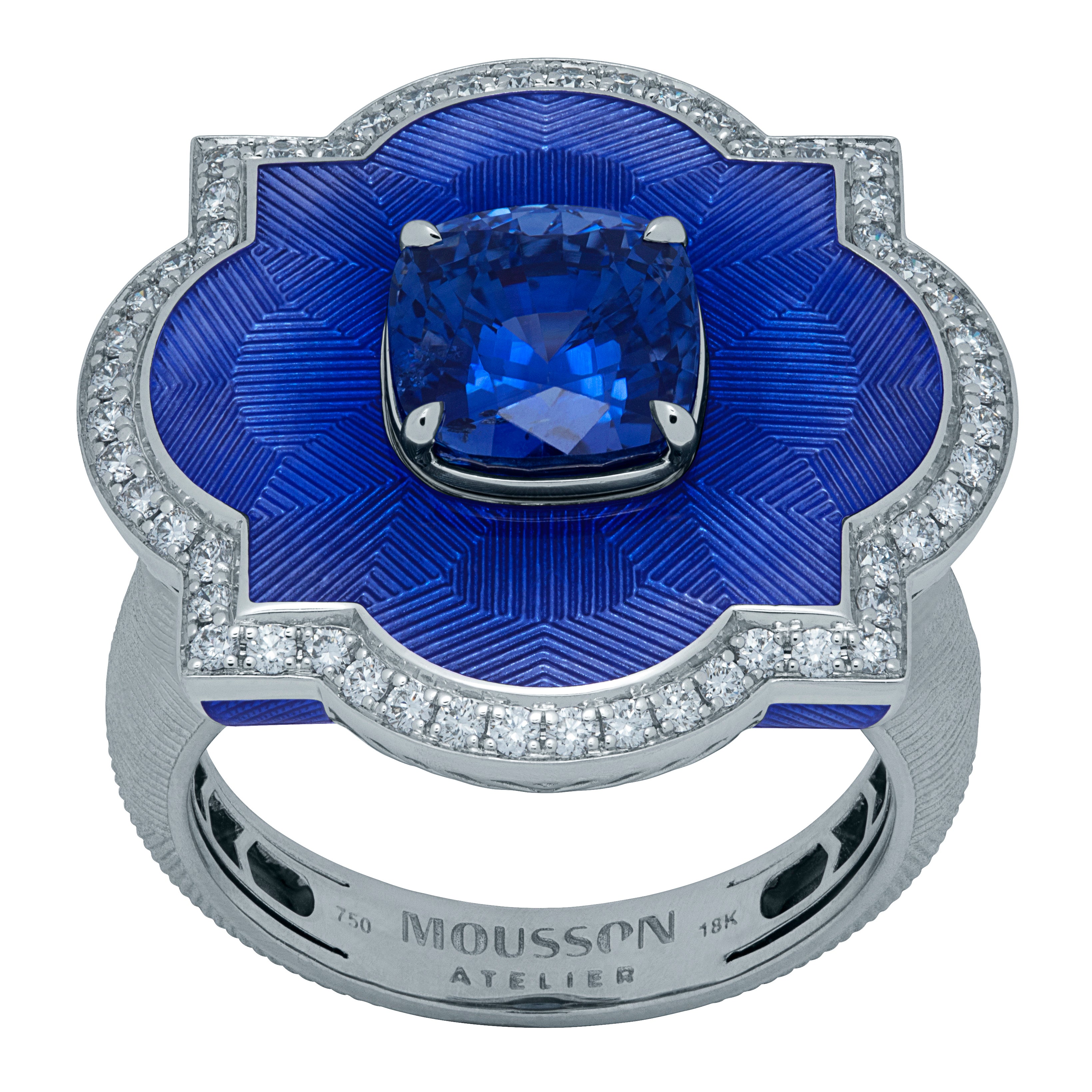 R 0117-20 18K White Gold, Sapphire, Diamonds Ring