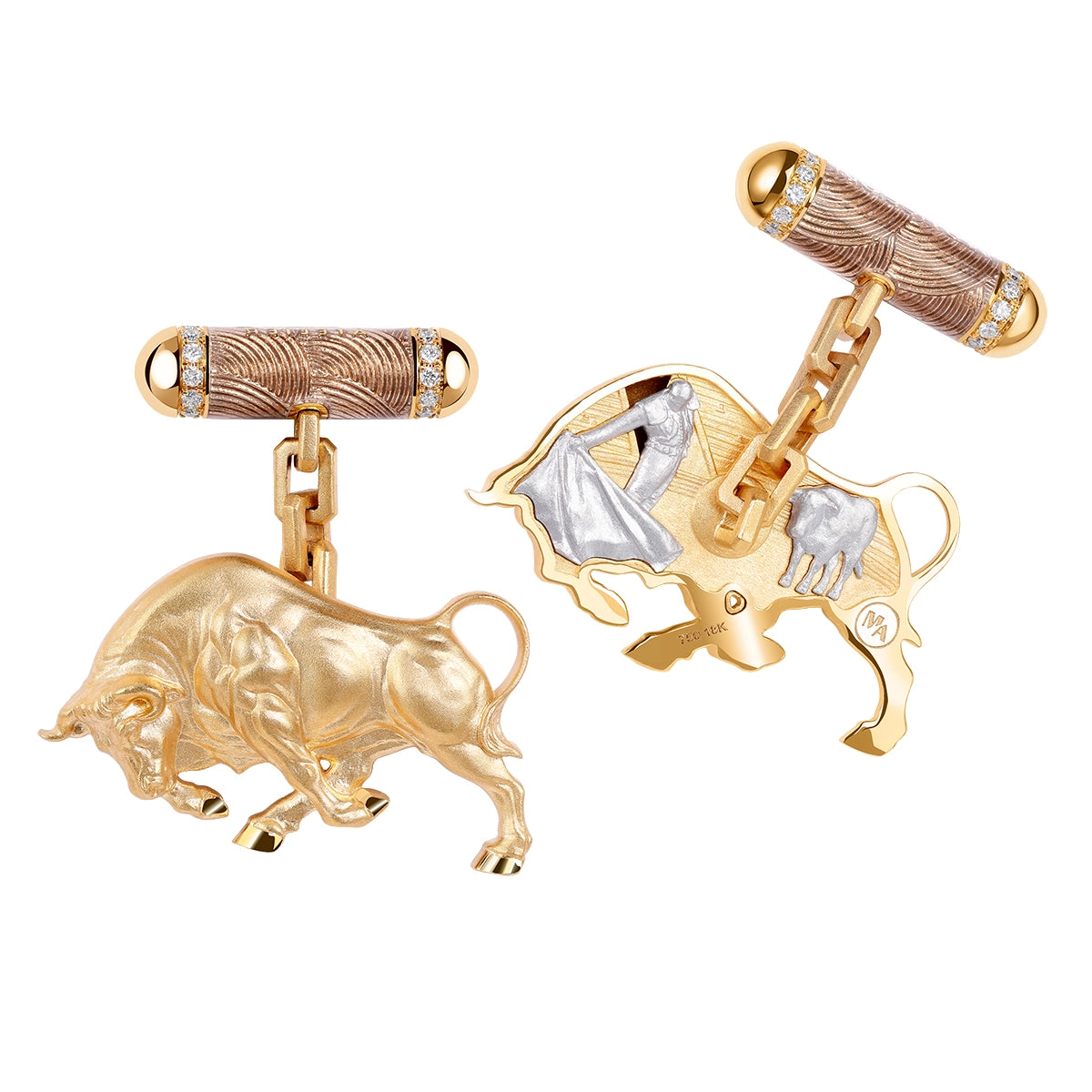 Yellow and White Gold bull-shaped cufflinks