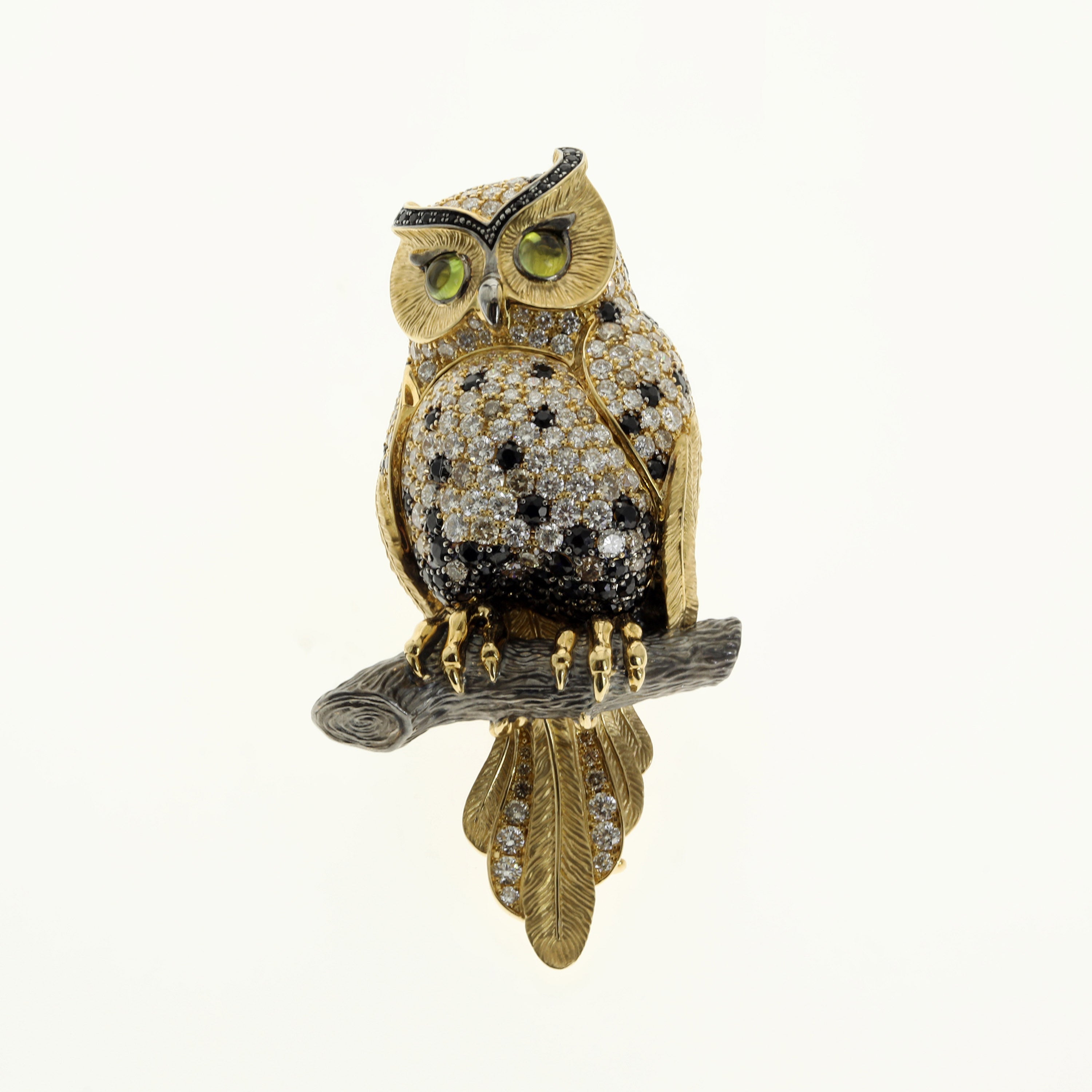 Brs 0171-1, 18K Yellow Gold, Diamonds Owl Brooch