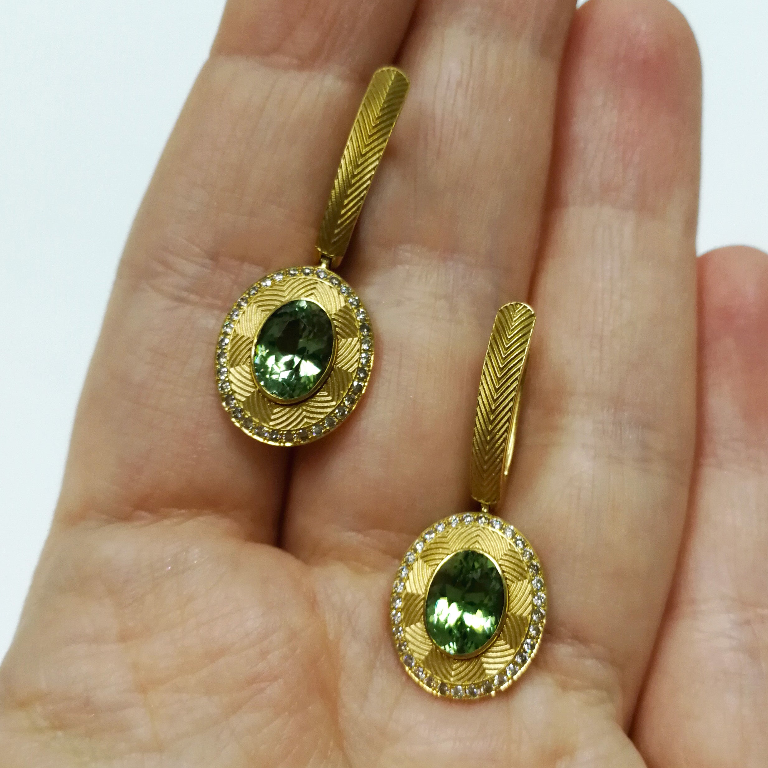 E 0084-6 18K Yellow Gold, Tourmaline, Champagne Diamonds Earrings