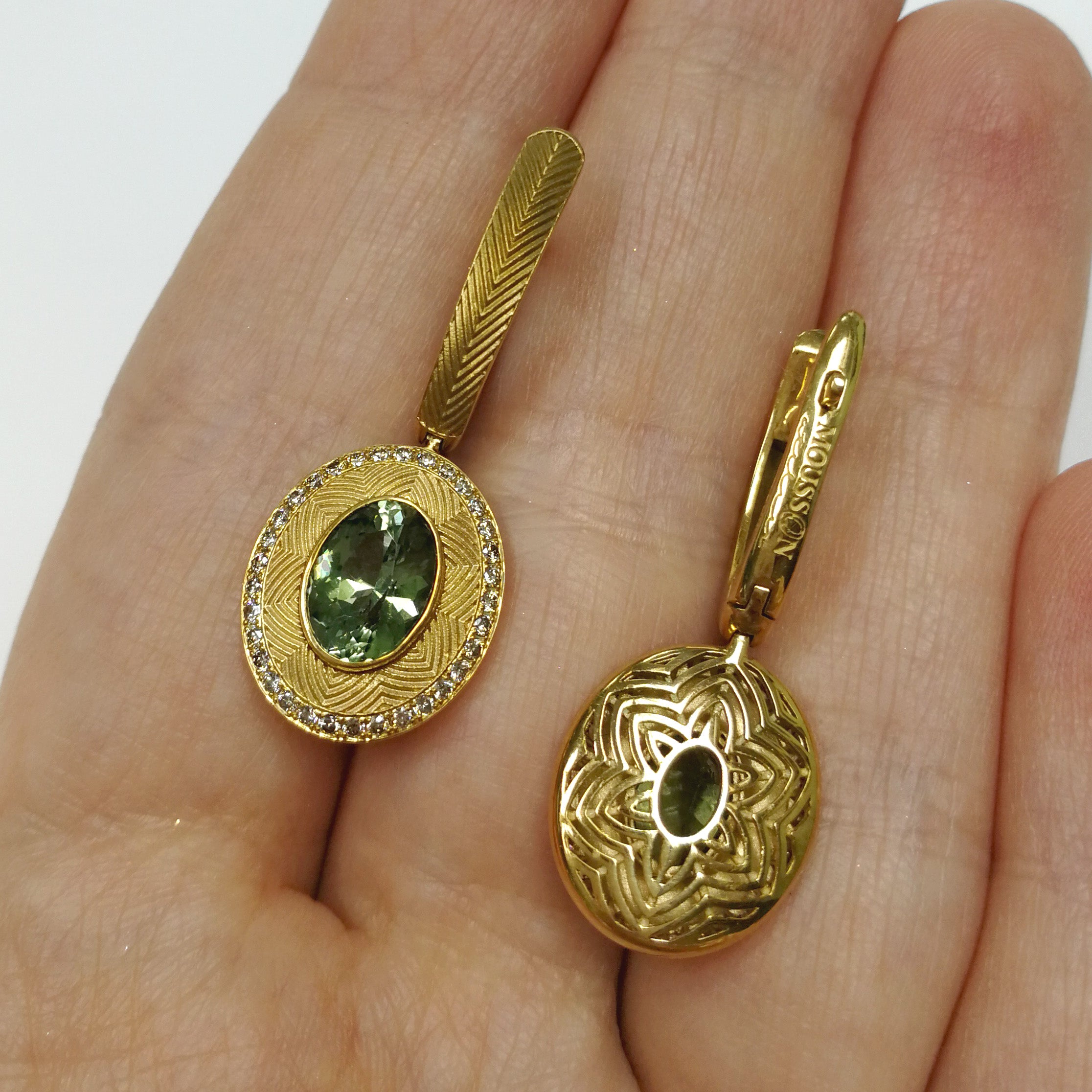 E 0084-6 18K Yellow Gold, Tourmaline, Champagne Diamonds Earrings