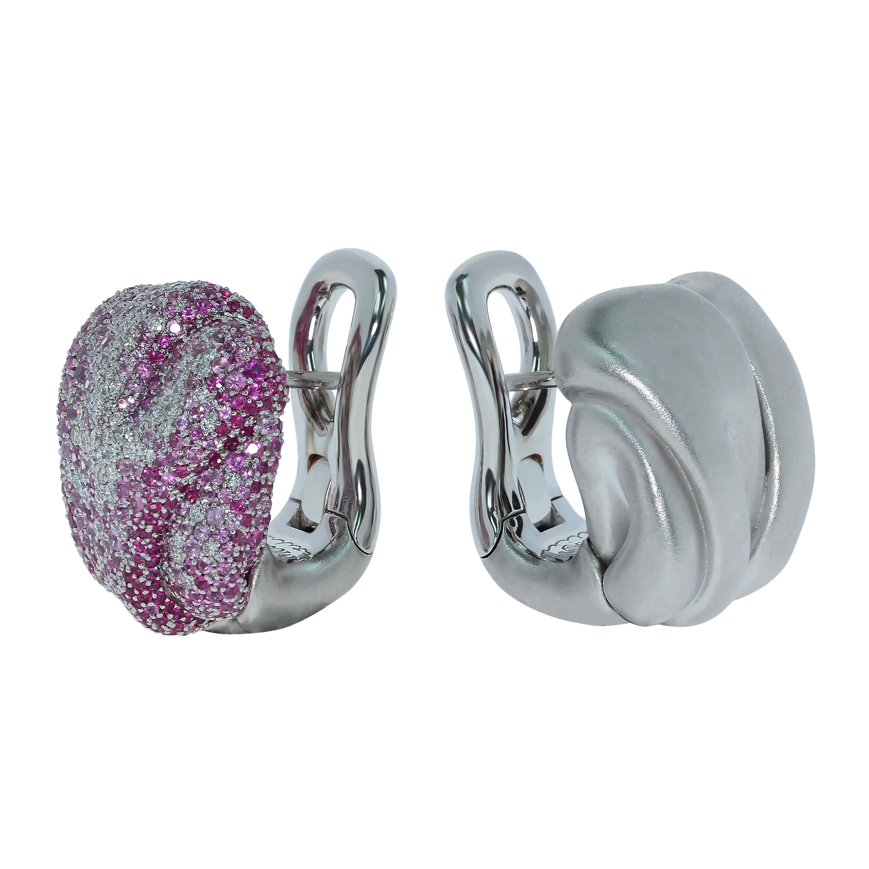 E 0132-1, 18K White Gold, Pink Sapphires, Diamonds Earrings