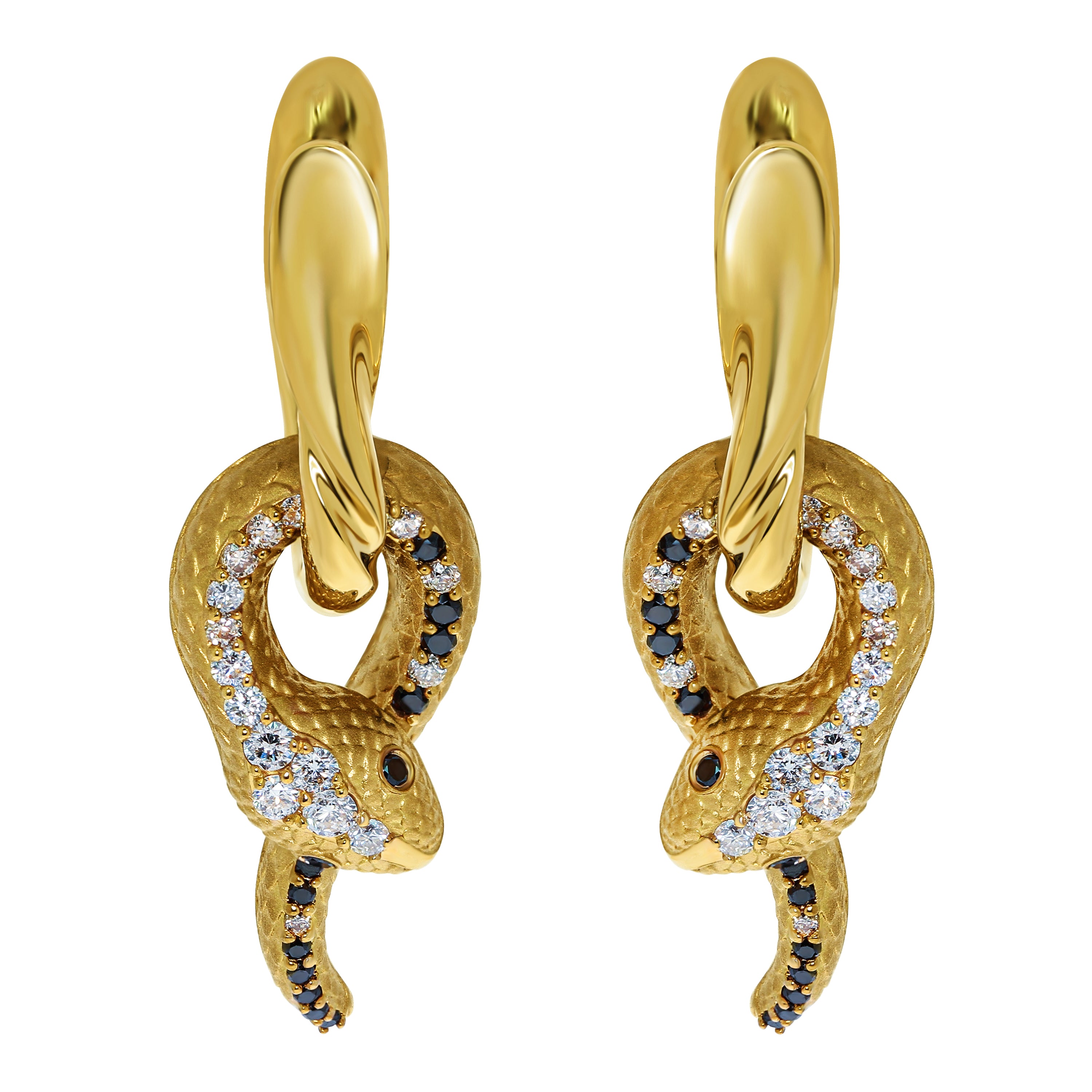E 0188-0 18K Yellow Gold, Diamonds Snake Earrings