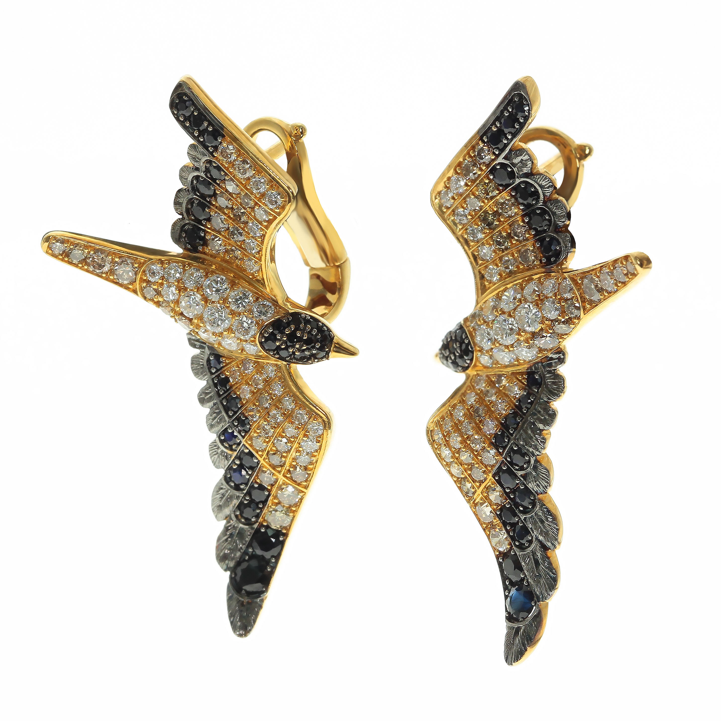 E 0294-0, 18K Yellow Gold, Champagne and Black Diamonds Earrings