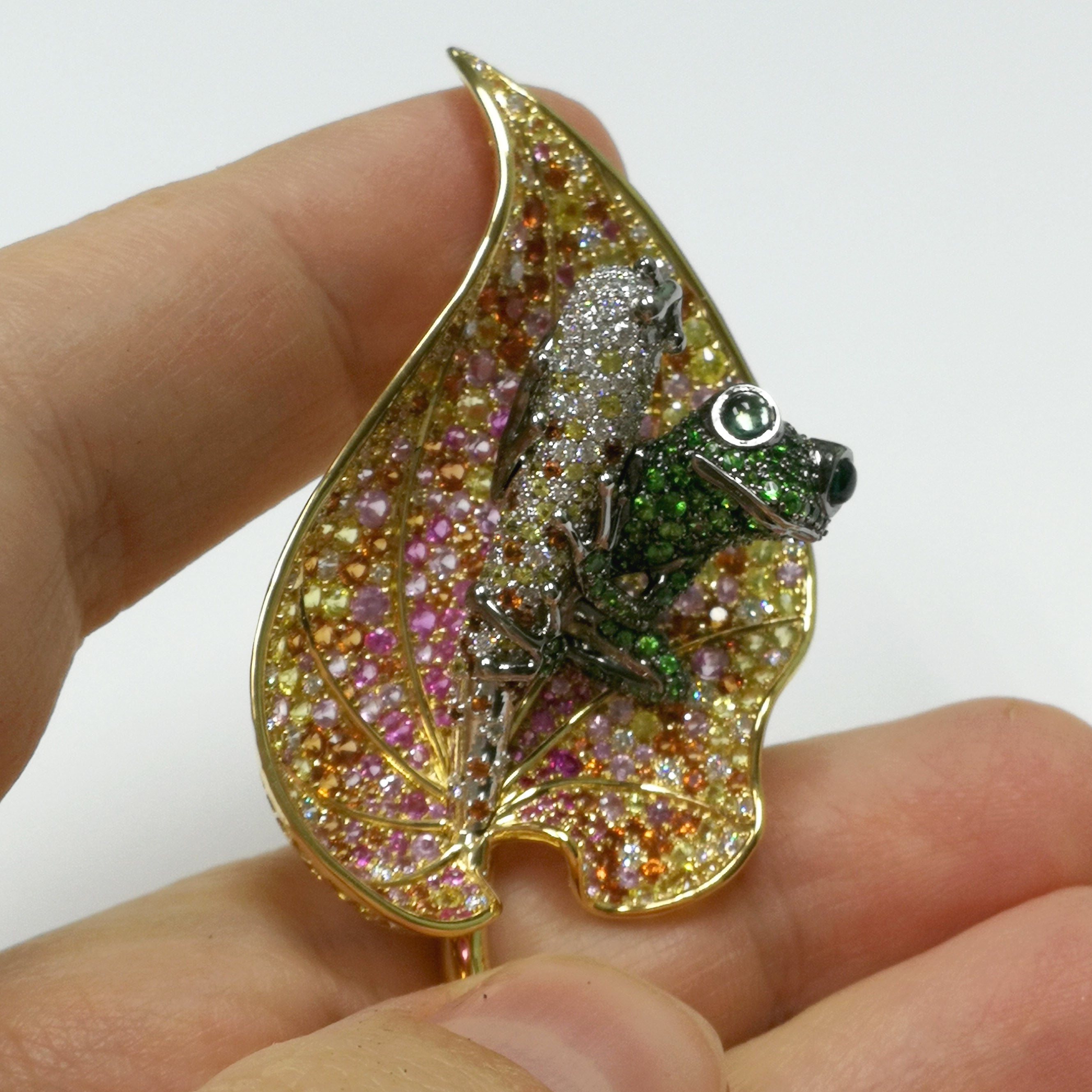 Brs 0179-0, 18K Yellow and White Gold, Multi-Color Sapphires, Diamonds Frog Brooch