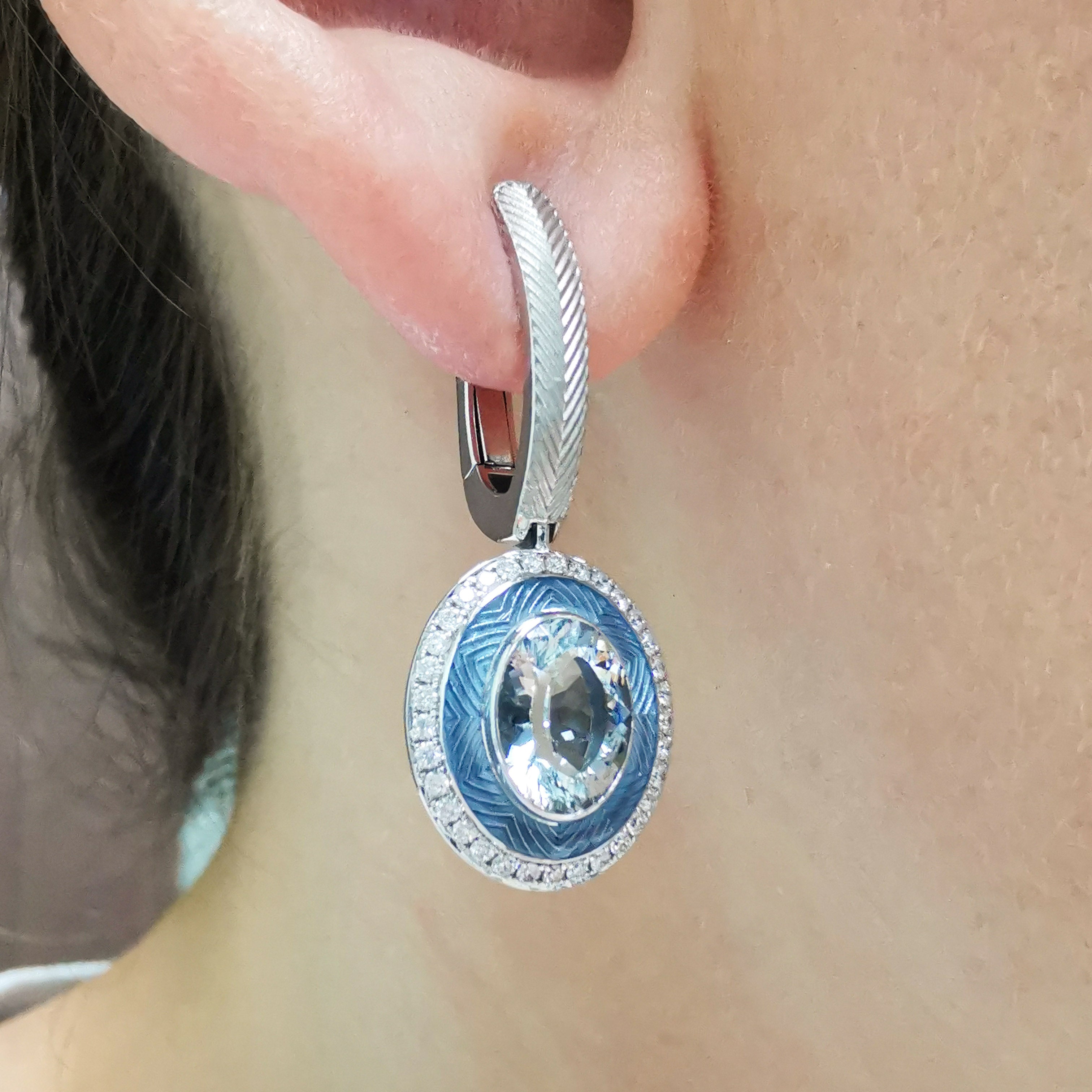 E 0084-3 18K White Gold, Aquamarine, Diamonds Earrings