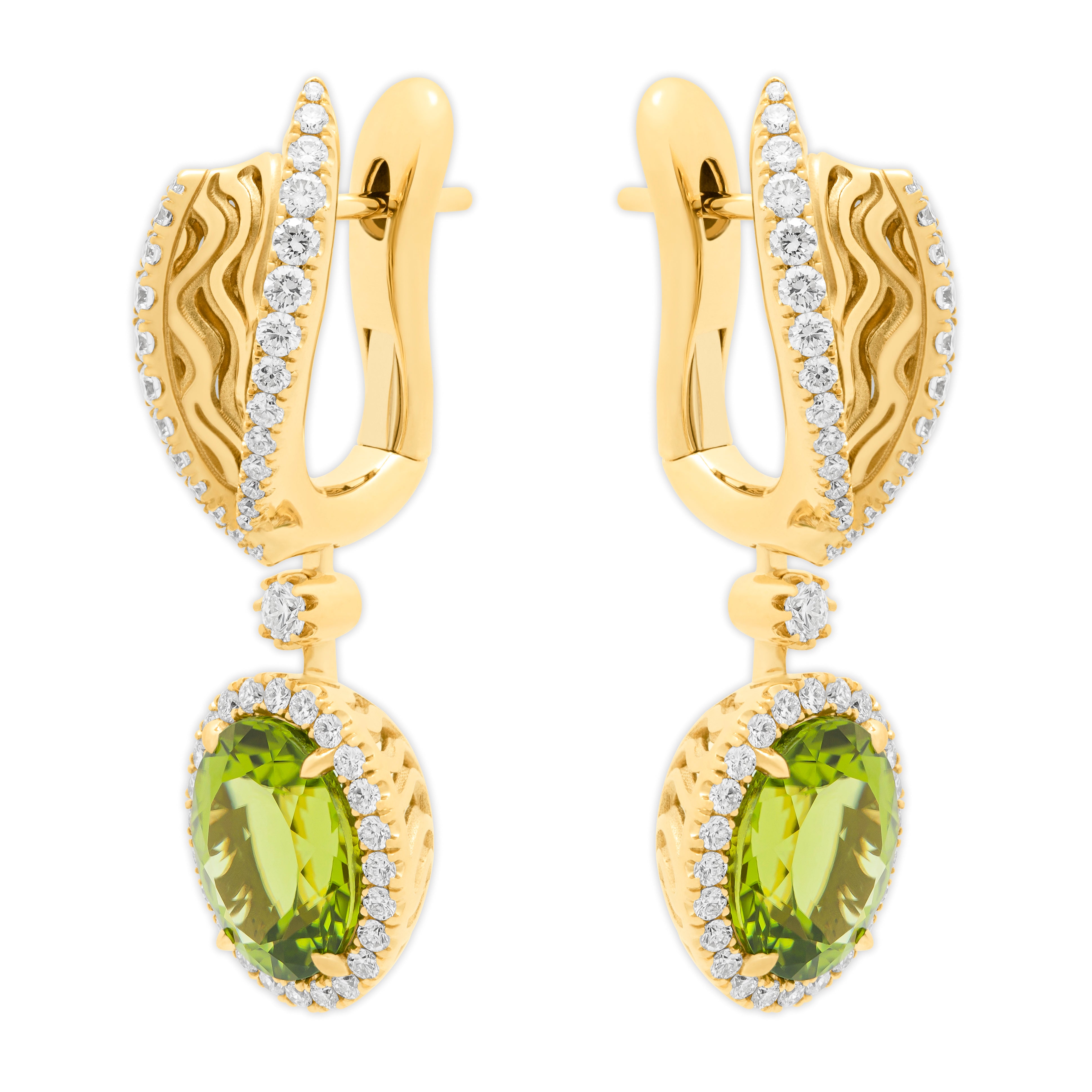 E 0144-02, 18K Yellow Gold, Peridot, Diamonds Earrings