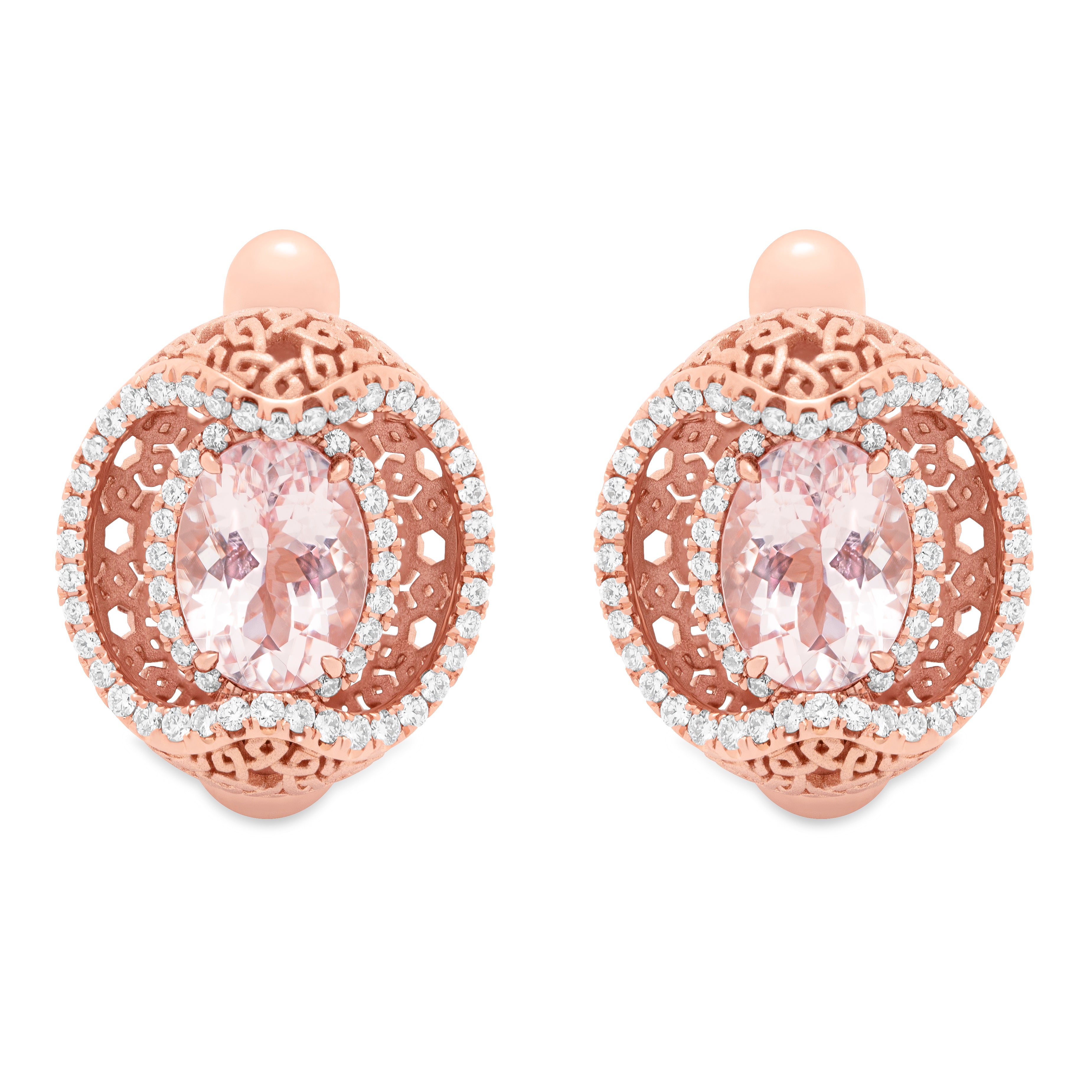 E 0144-11, 18K Rose Gold, Morganite, Diamonds Earrings