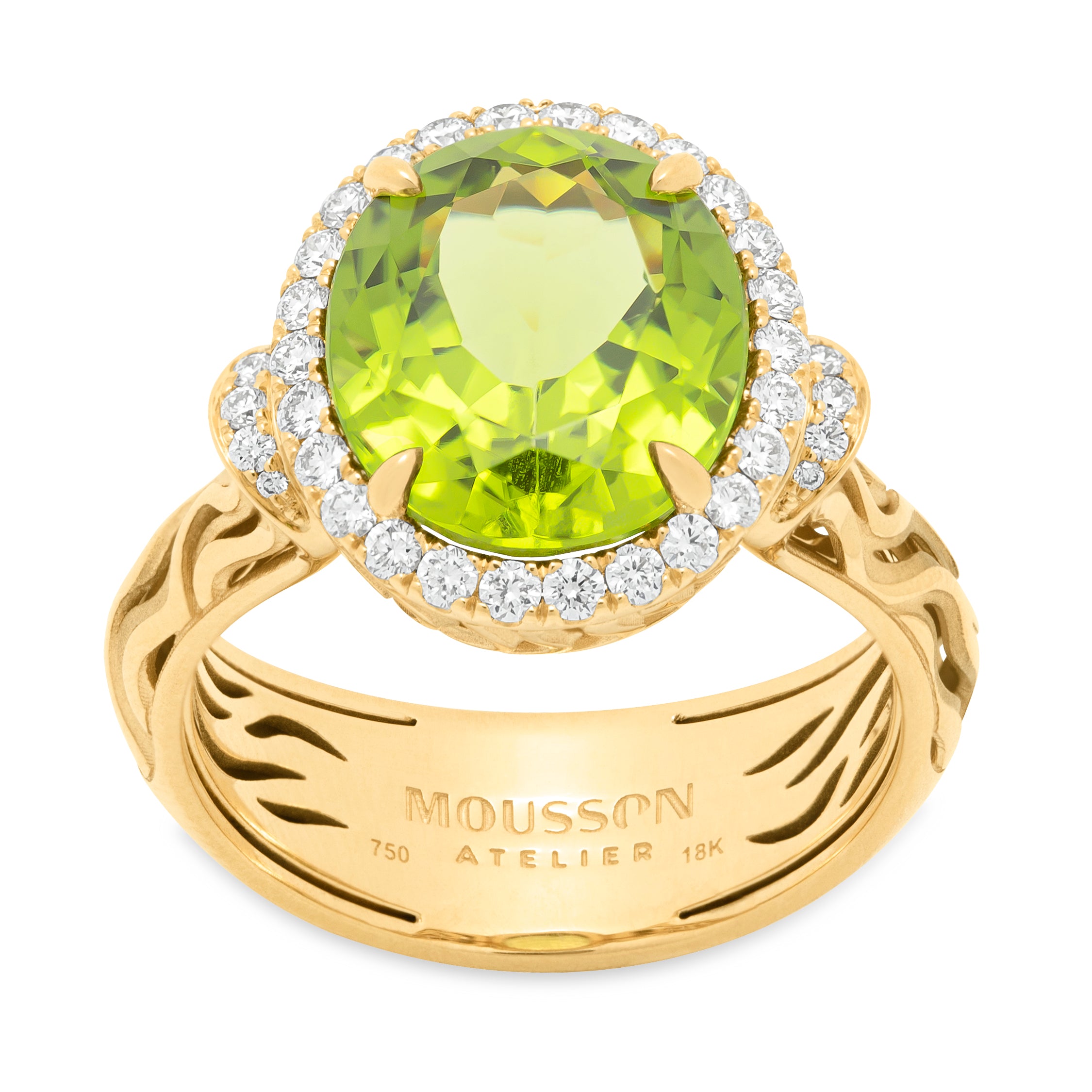 R 0144-0, 18K Yellow Gold, Peridot, Diamonds Ring