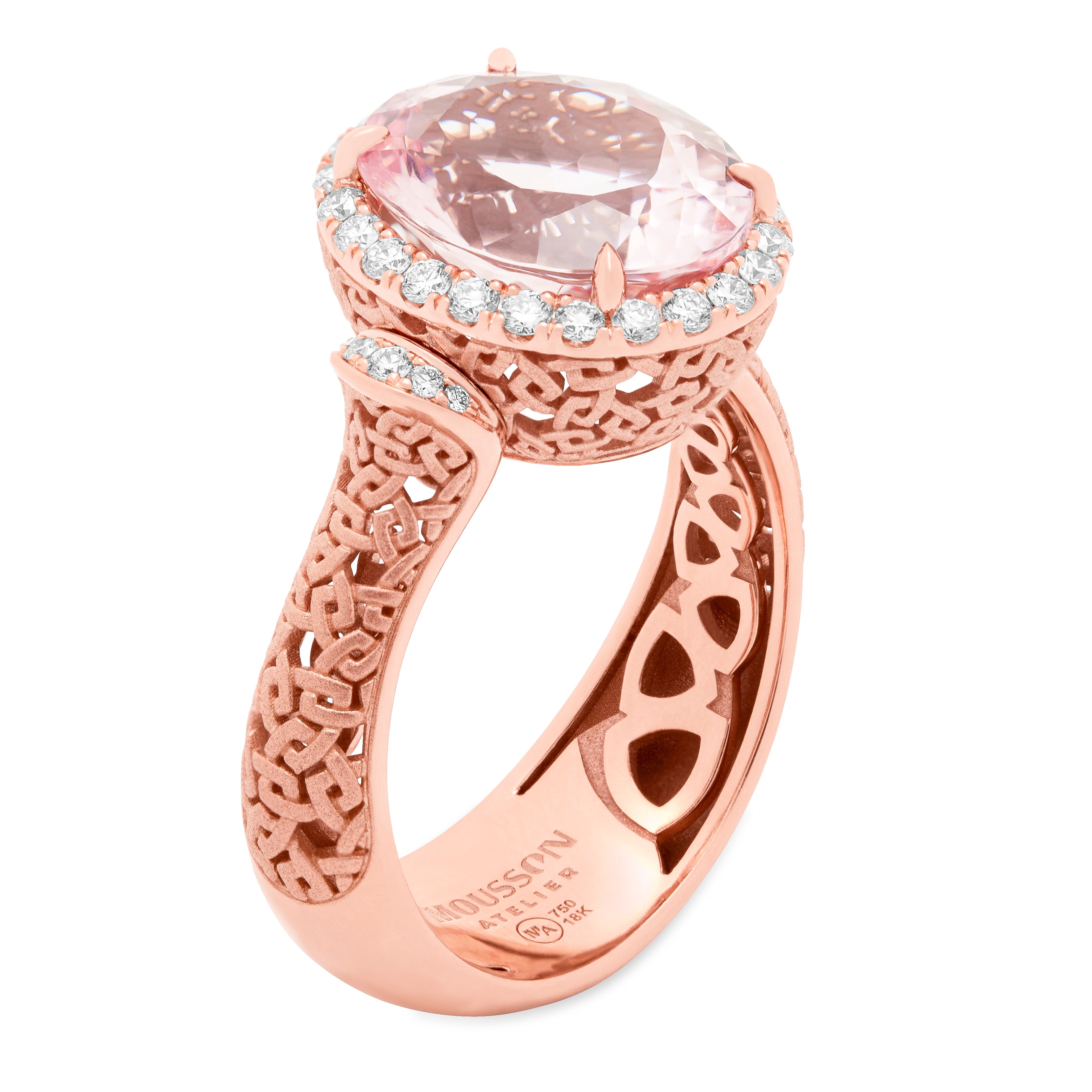 R 0144-11, 18K Rose Gold, Morganite, Diamonds Ring