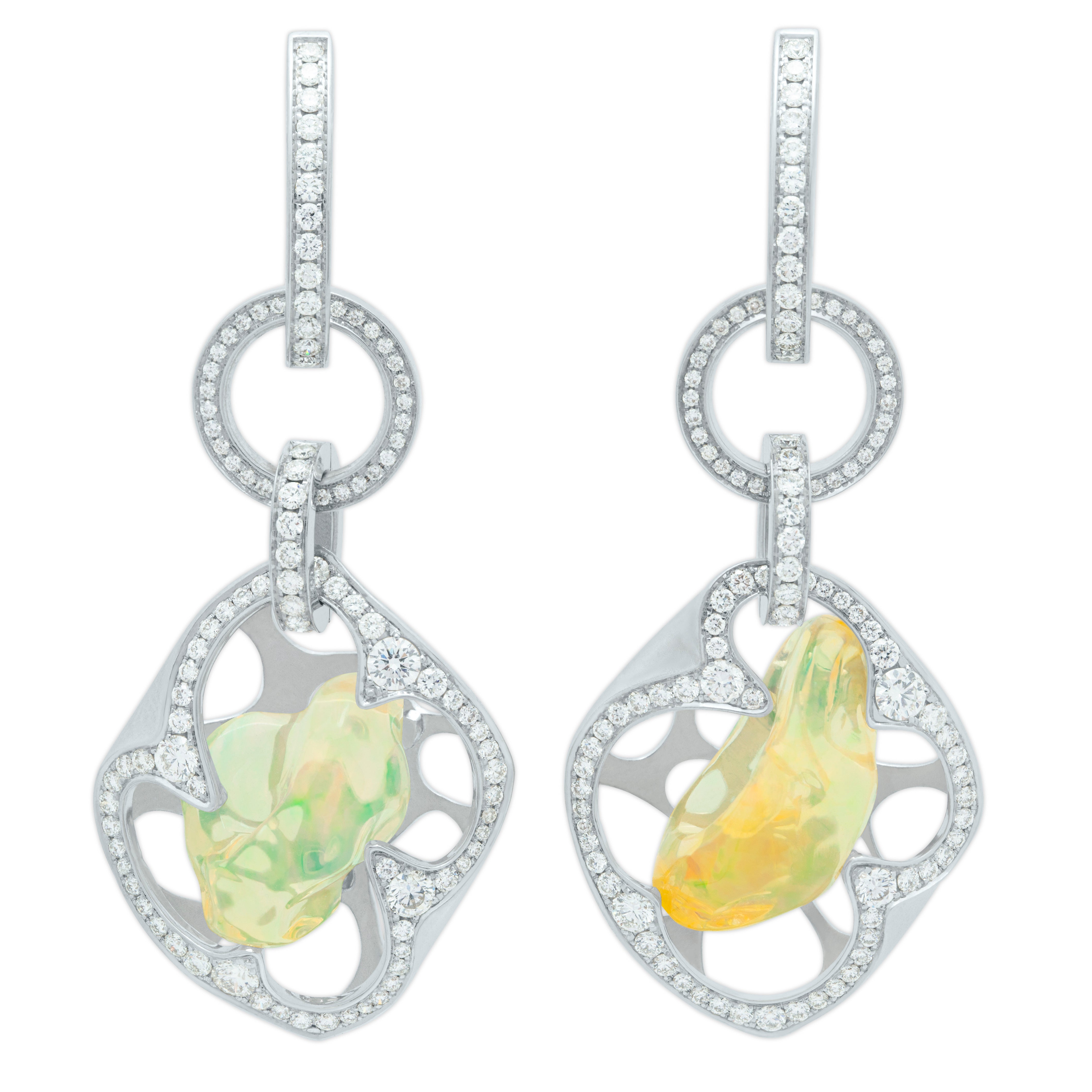 E 0028-0 18K White Gold, Mexican Fire Opal, Diamonds Earrings