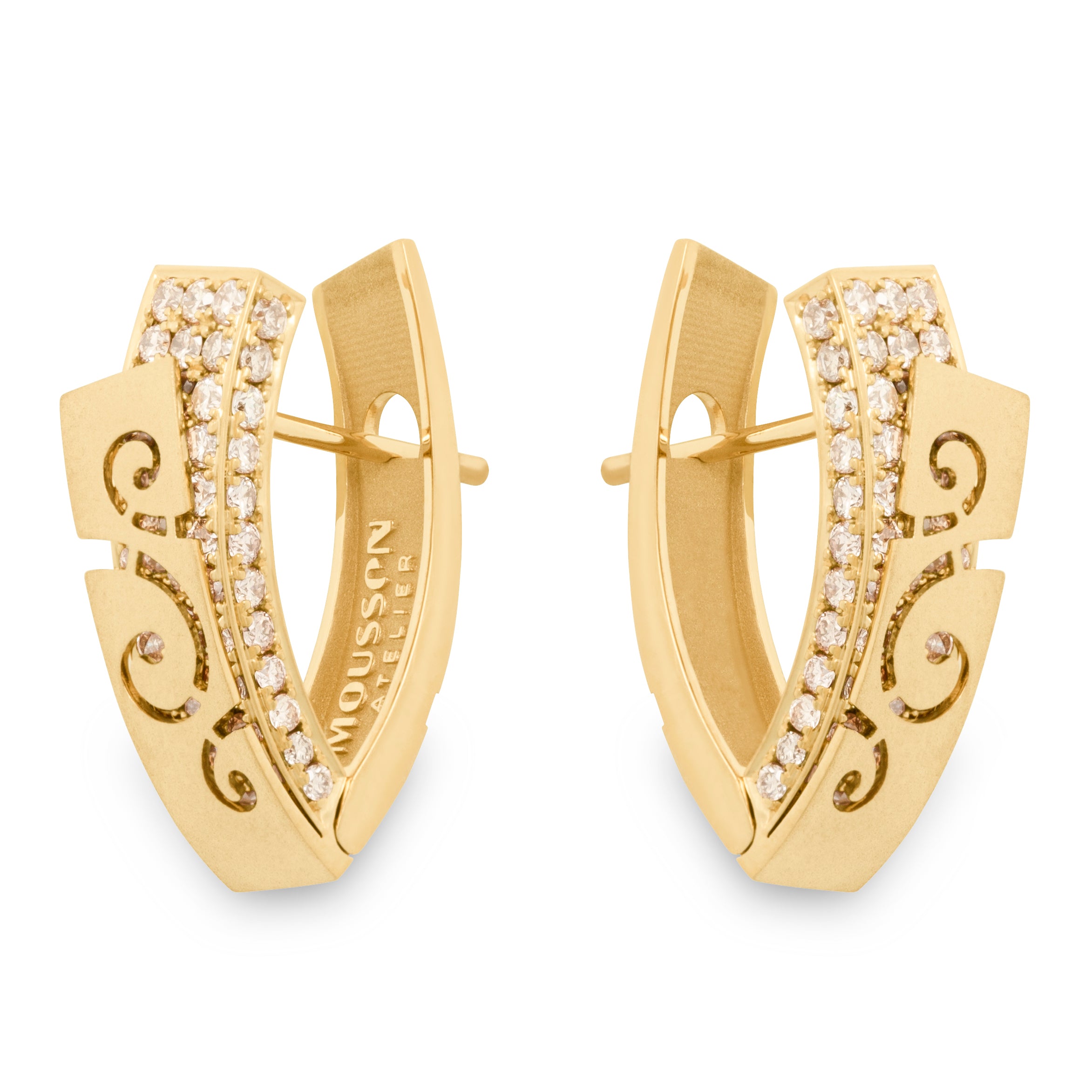E 0003-1, 18K Yellow Gold, Champagne Diamonds Earrings