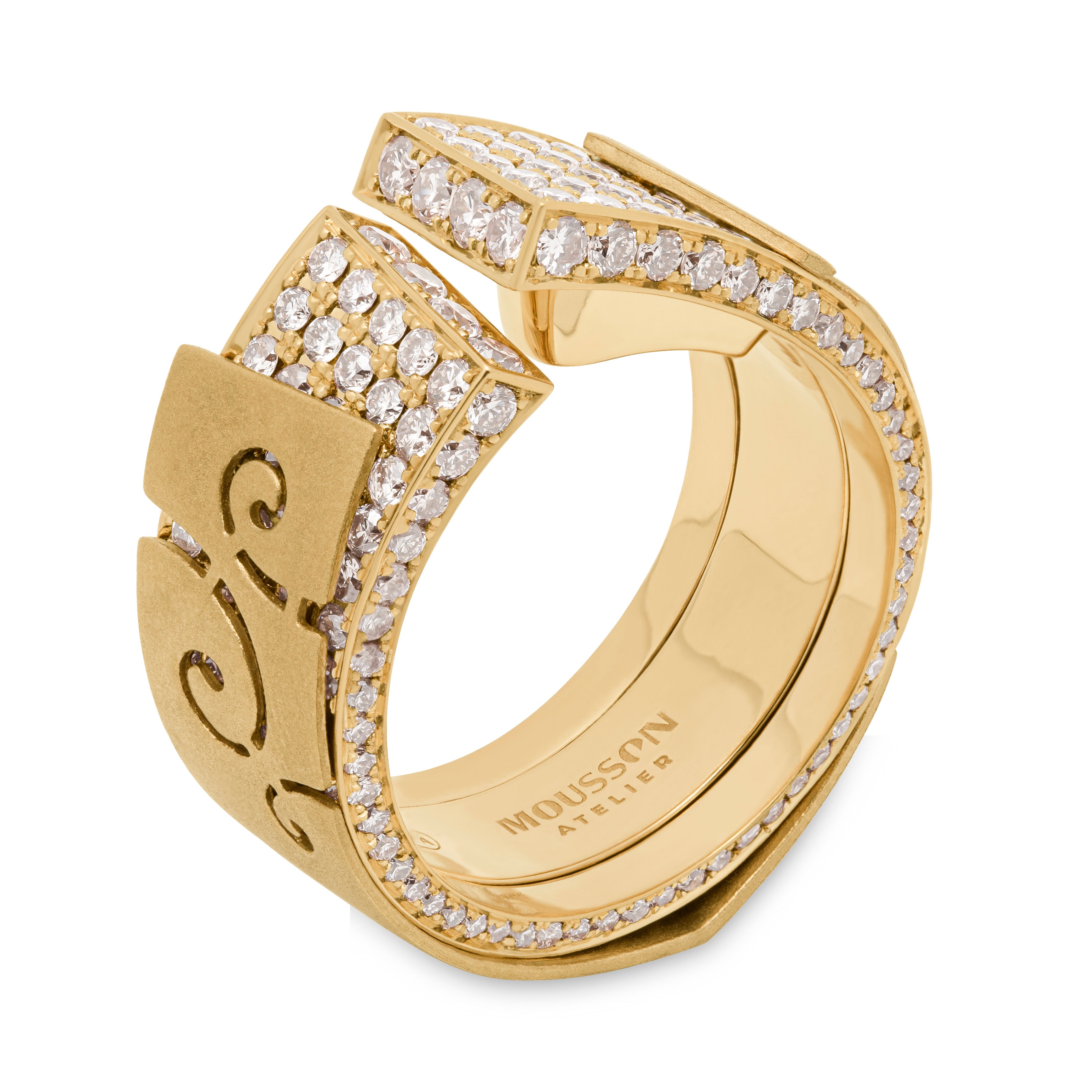 R 0003-1, 18K Yellow Gold, Champagne Diamonds Ring