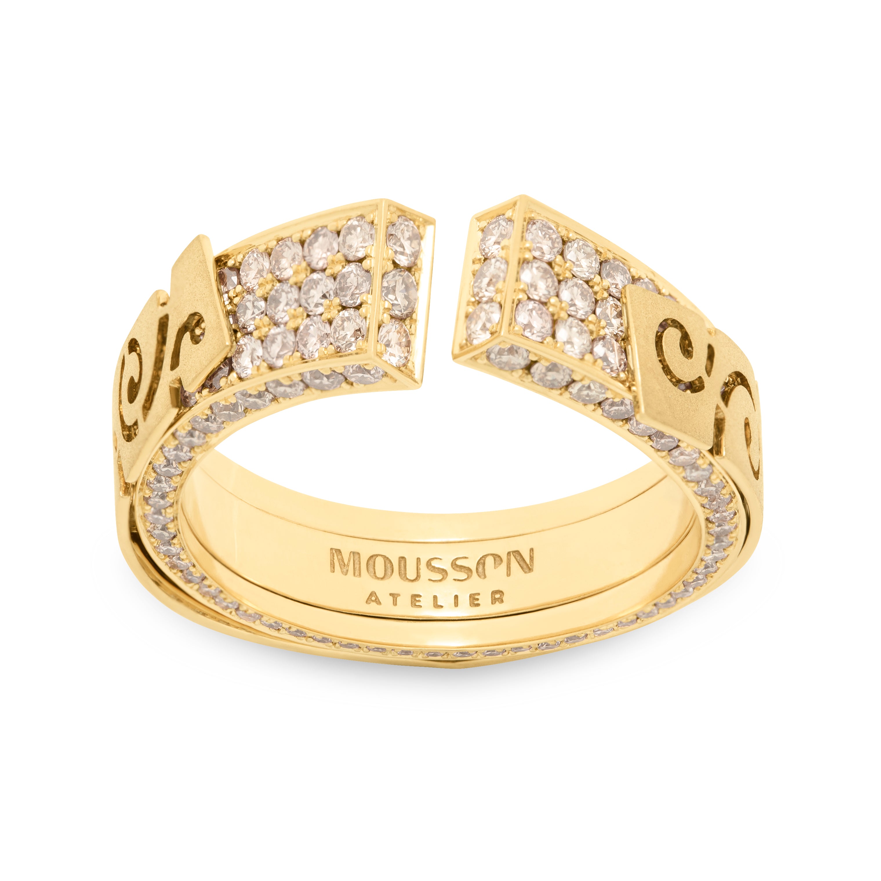 R 0003-3, 18K Yellow Gold, Champagne Diamonds Ring