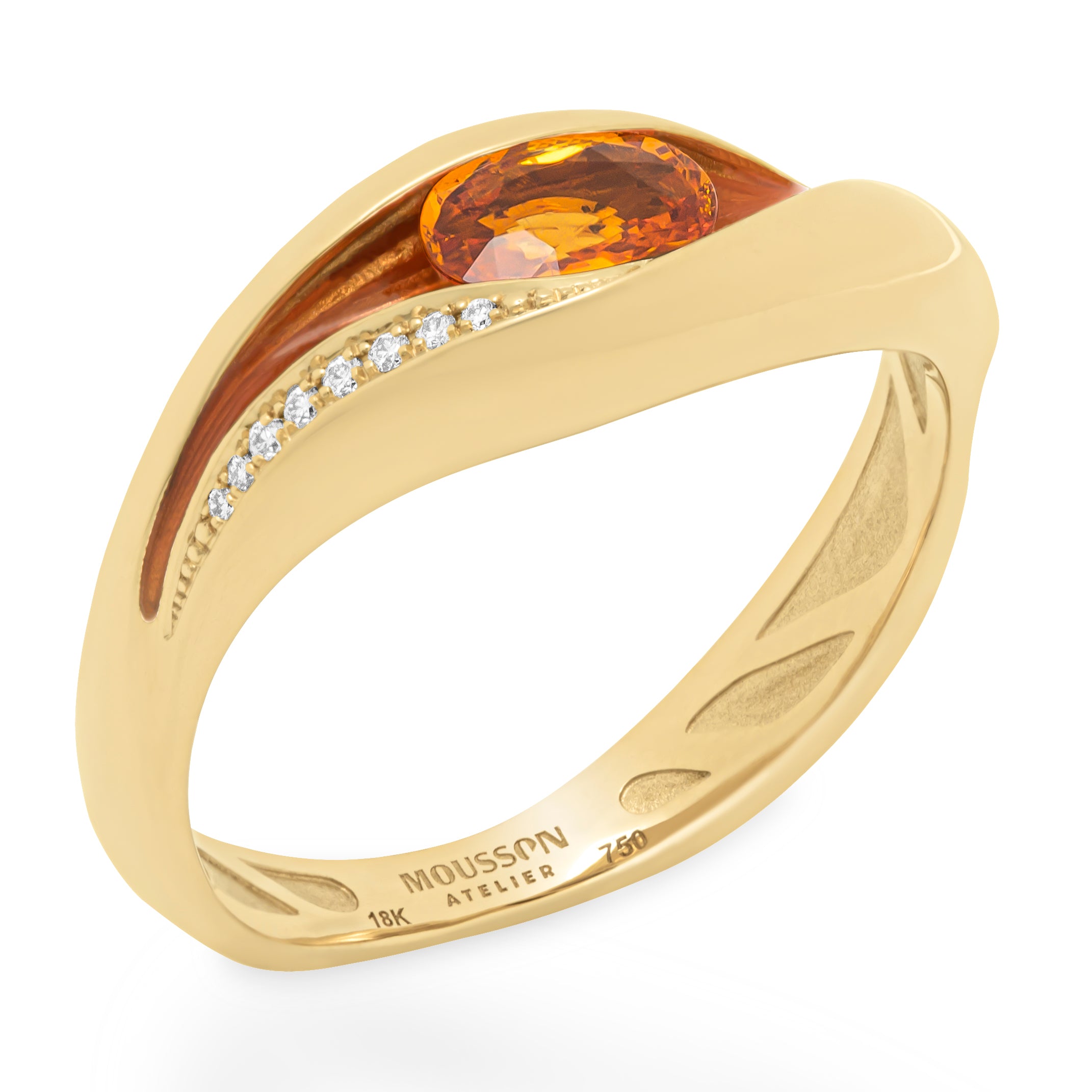 R 0123-6 18K Yellow Gold, Enamel, Spessartine Garnet, Diamonds Ring