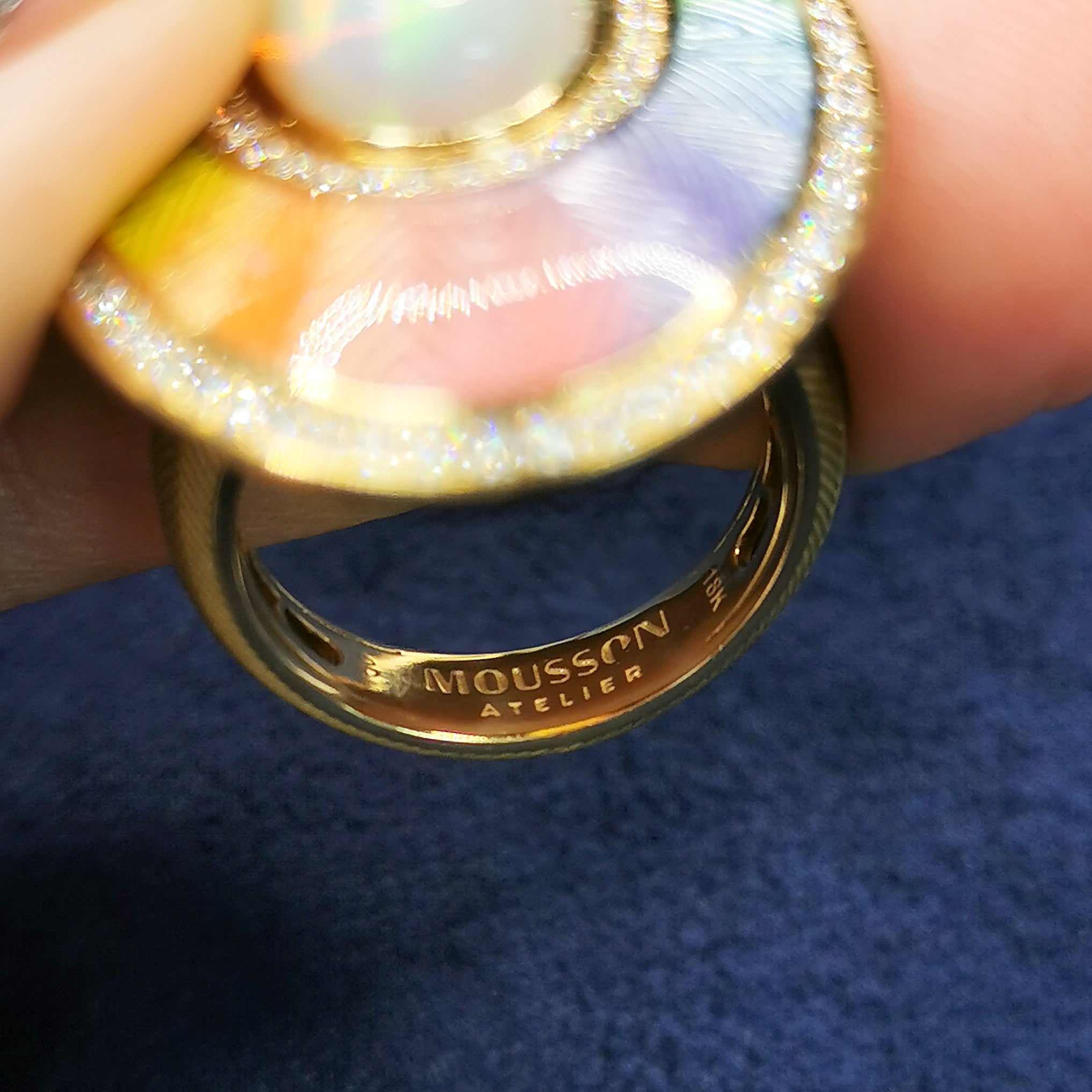 R 0105-2 18K Yellow Gold, Enamel, Opal, Diamonds Ring