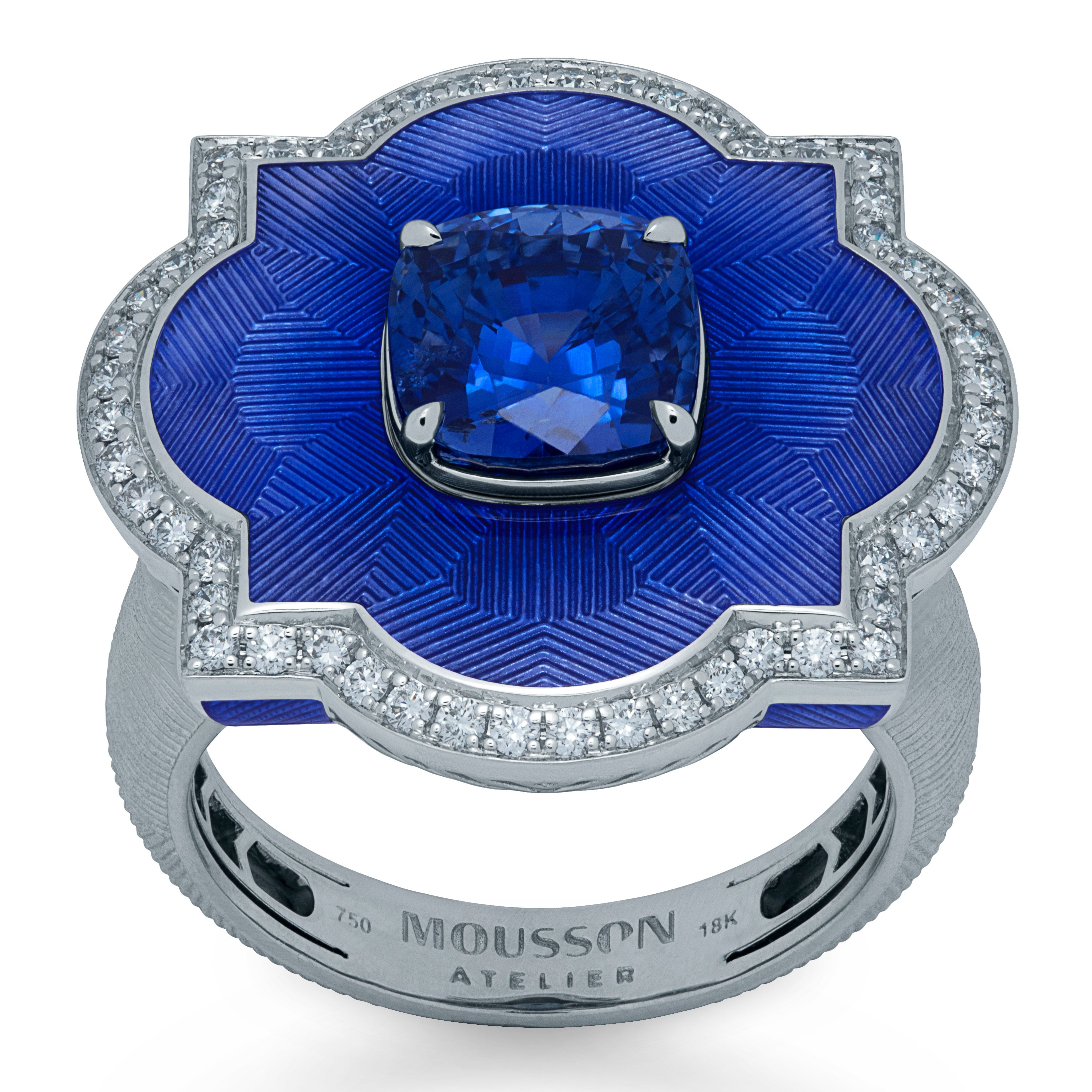 R 0117-20 18K White Gold, Sapphire, Diamonds Ring
